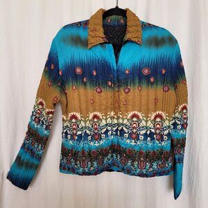 UBU Womens Size S Blue Print Lightweight Crinkle Popcorn Stretch Travel Jacket